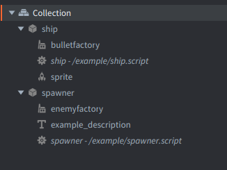 Screenshot showing enemy types and spawner in action