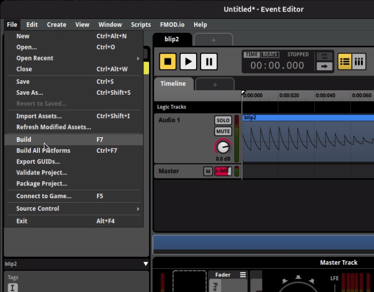 Building bank files from the File menu in FMOD Studio