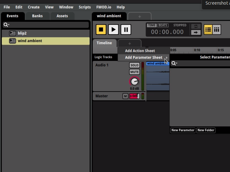 Adding a parameter sheet to an event in FMOD Studio
