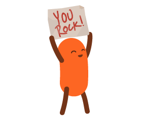 Defold bean character welcoming new users