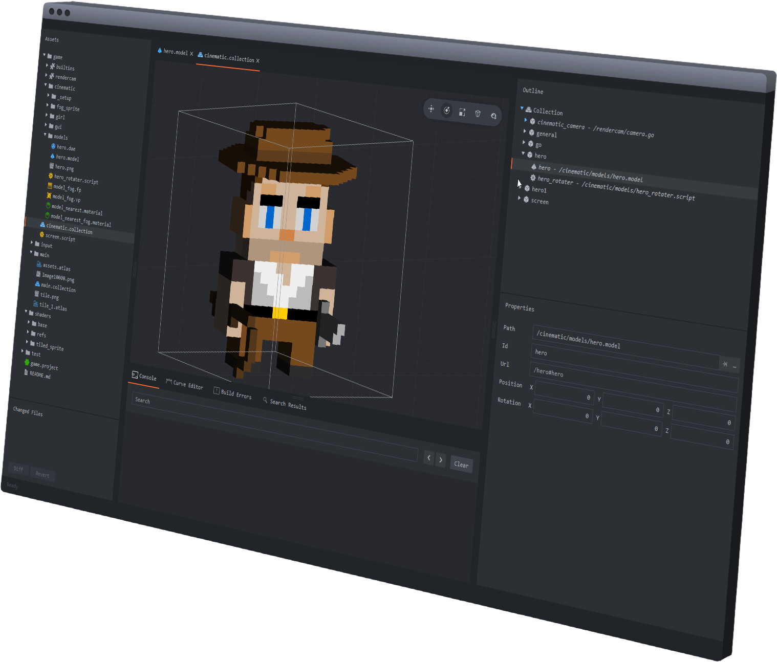 3D physics scene running in the Defold editor