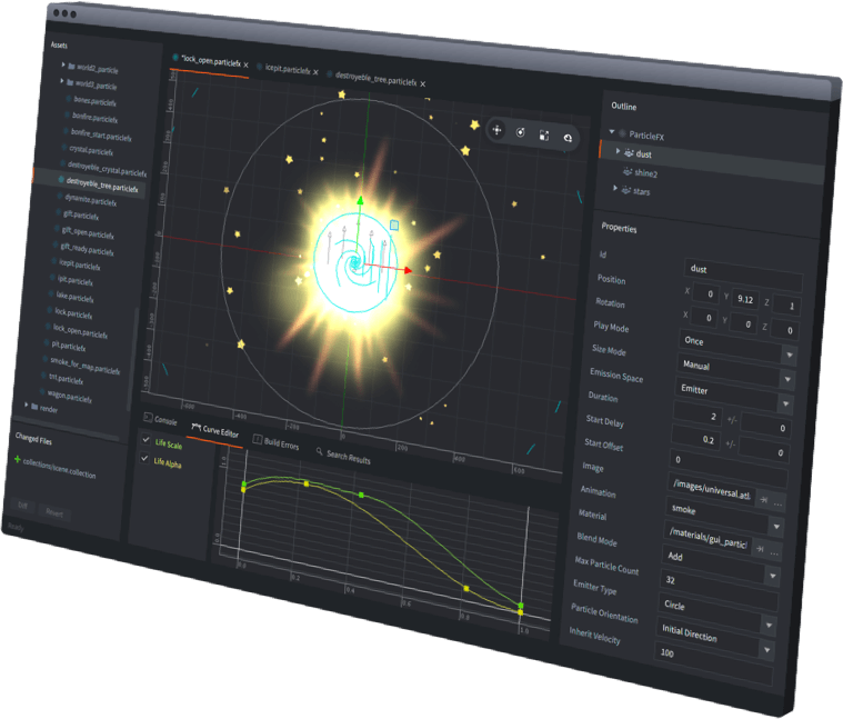 Particle effects editor with live preview