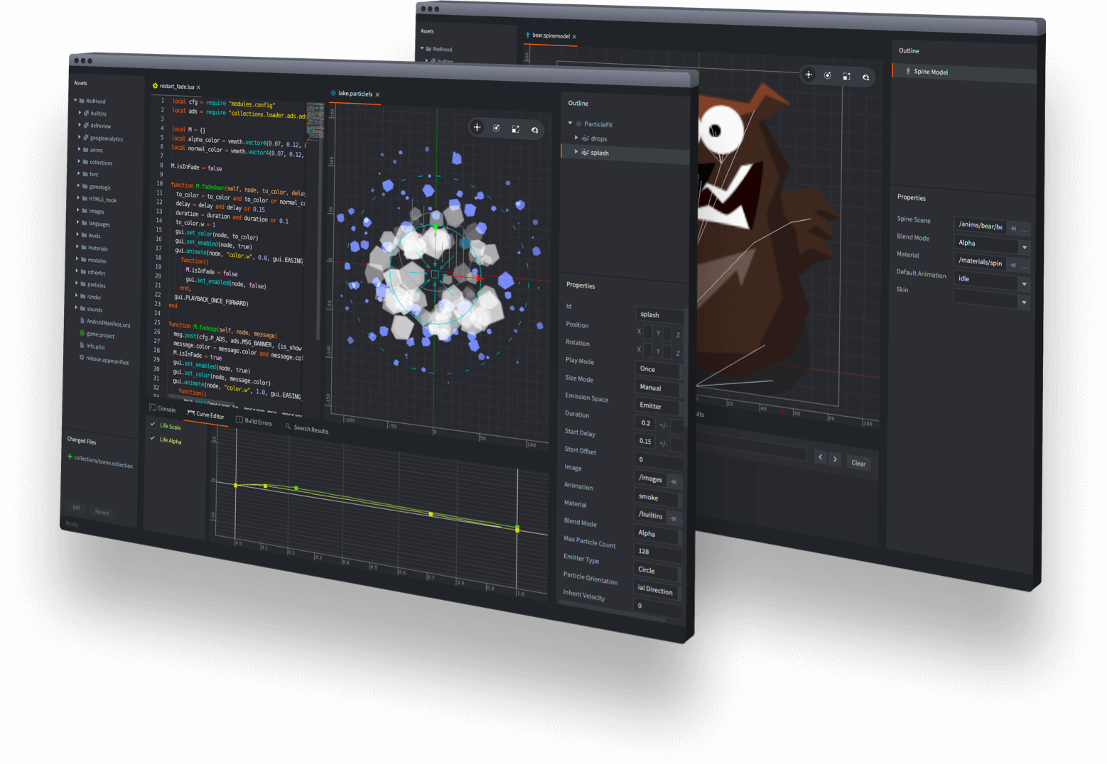 Defold editor with built-in tools and no external setup required