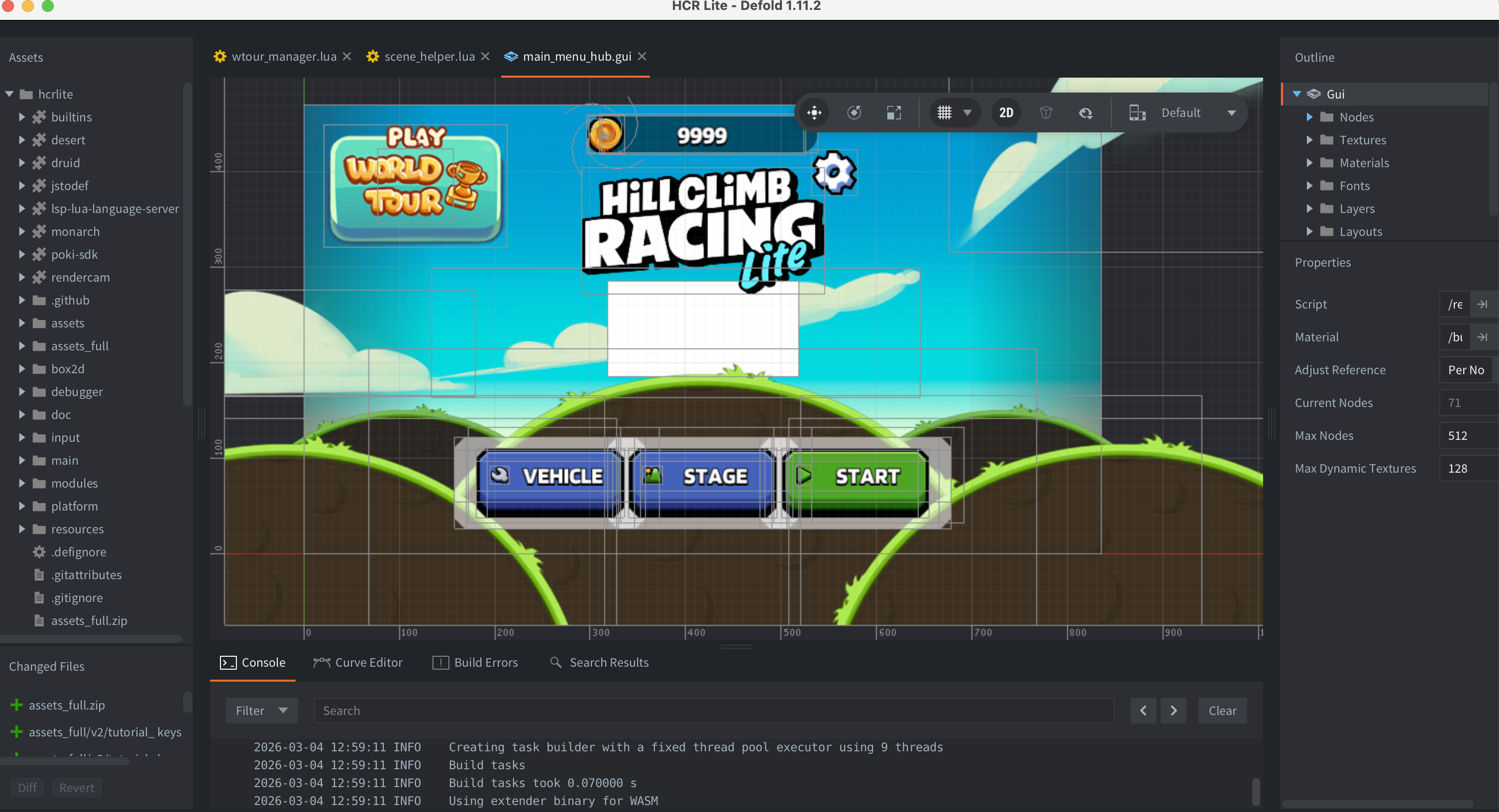 Hill Climb Racing Lite in the Defold Editor