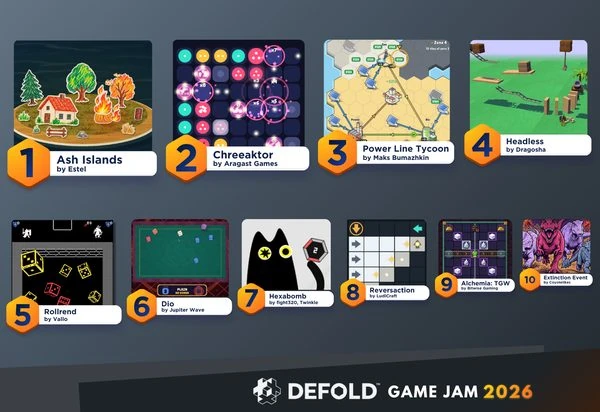 Defold Game Jam 2026 top 10 games