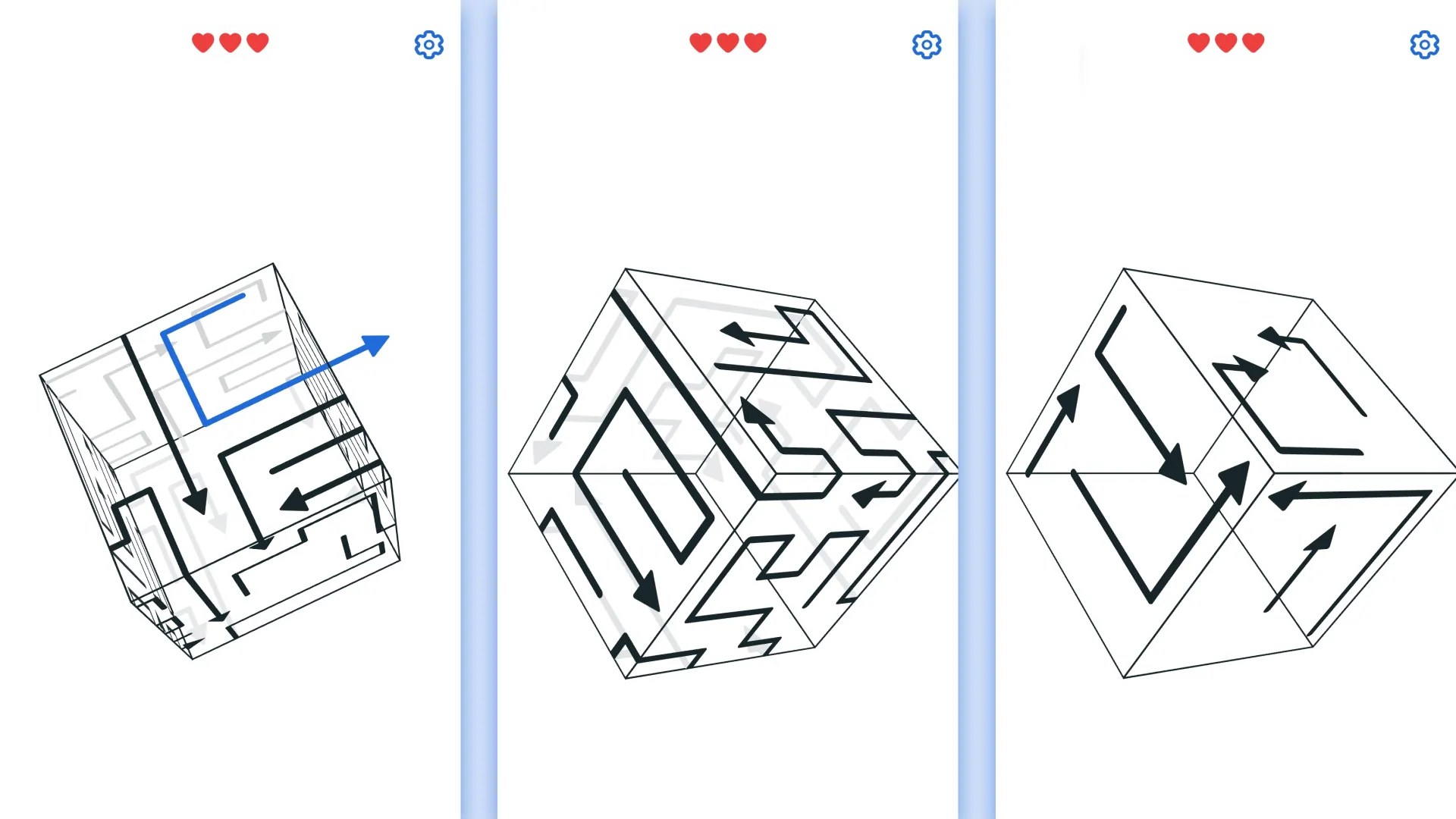 Arrow Cube 3D showing different cube rotations and arrow layouts