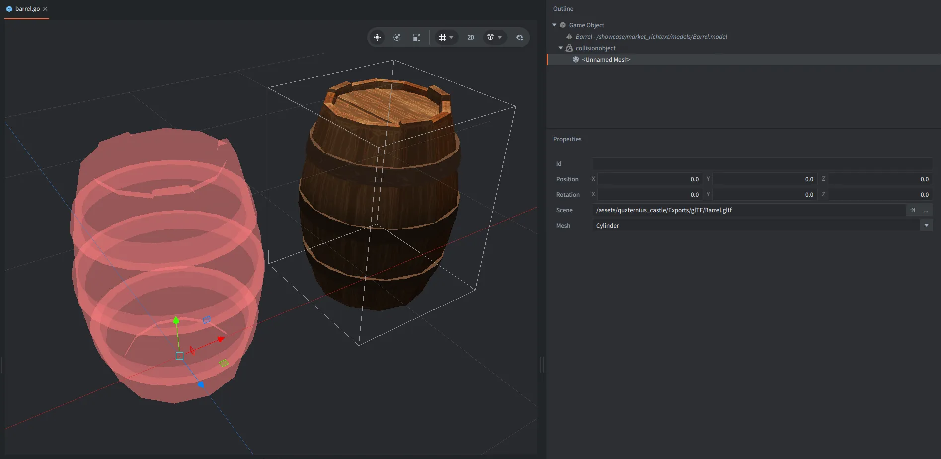 Mesh for collisions in a Defold