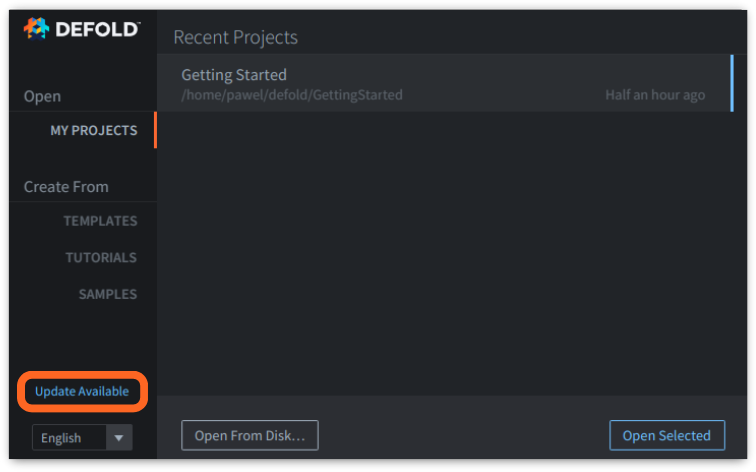 Update from project selection