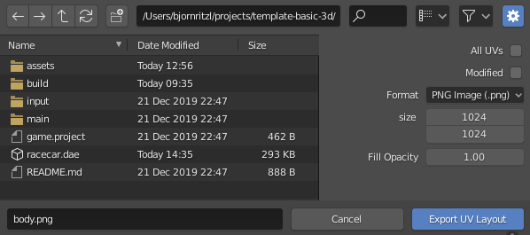 Export UV layout settings